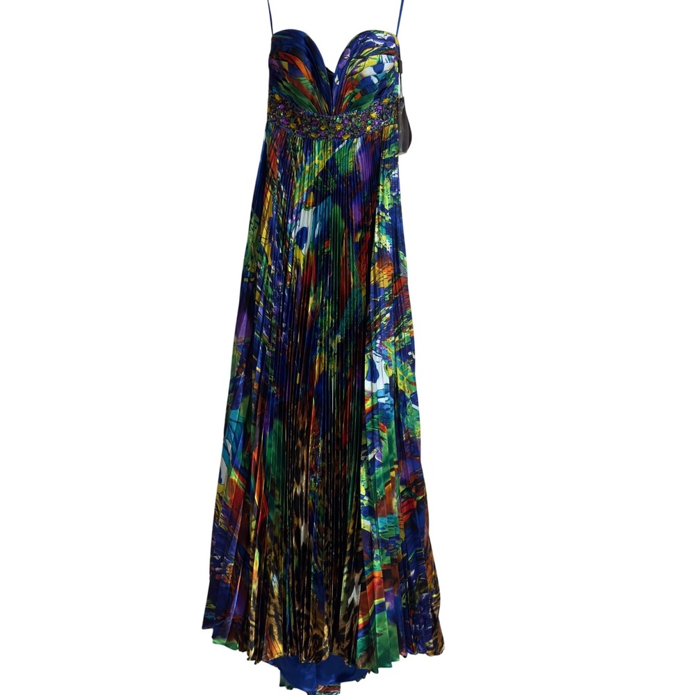 Night Moves 6260 Prom Gown Multicolor Pleated Jeweled Waist Dress Size 6 NWT